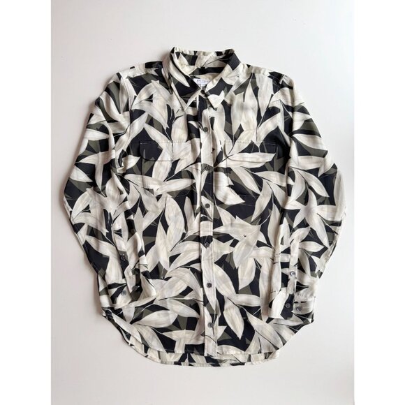 EQUIPMENT Slim Signature Leaf Print Crepe De Chine Button Up Shirt, Size L - Picture 4 of 13